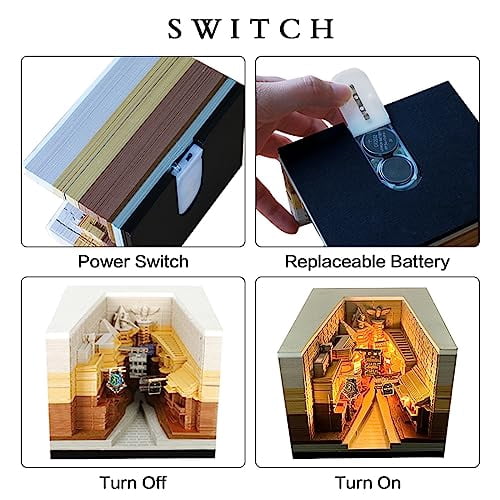 3D Memo Pad Diagonal Alley with Light,Creative Paper Carving Building Block Cute 3D Art Notepad Non-Sticky Stickers Notepads Office Decor Gifts for Colleague/Friends