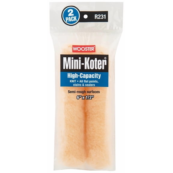 Wooster 6" Mini Paint Roller Cover, 1/2" Nap, Knit Fabric, 2 PK R231-6