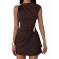 thumbnail image 2 of Women's Ruched Mini Dress Sleeveless Going Out Formal Party Bodycon Sun Dresses Brown XXL, 2 of 6