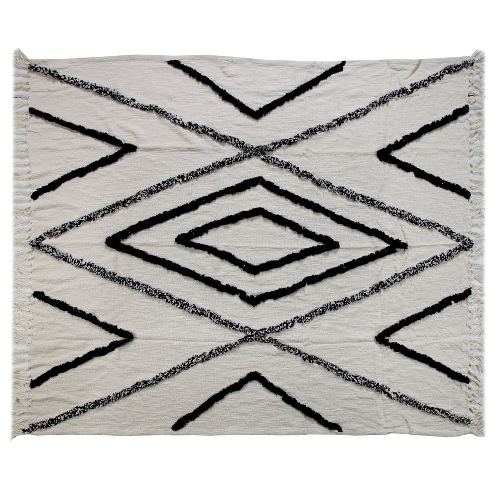 LR Home Aztec Geometric Fringed Natural / Navy 50" x 60" Decorative