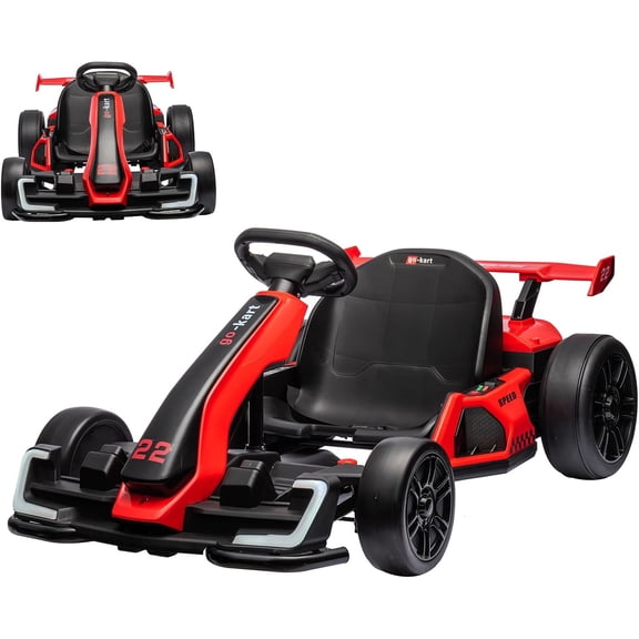 Electric Go Kart for Kids 24V Drift Kart Adjustable Seat 2x150W Motor 7.5 MPH 4 Speeds LED Lights Ages 6-12 Red