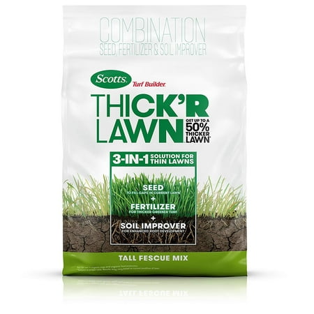 Scotts Turf Builder Thick'R Lawn Tall Fescue Mix - 12 Lb. | Combination Seed, Fertilizer & Soil Improver | Get Up to A 50% Thicker Lawn | Fill Lawn Gaps & Enhance Root Development | 30073
