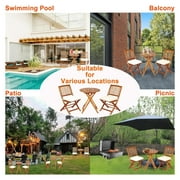 Bistro Table and Chairs Set of 2, Wood Folding Bistro Set for 2 with Detachable Soft Cushions, 3PC Outdoor Wood Bistro Set for Patio, Balcony, Garden & Yard (Natural Color)
