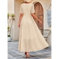 thumbnail image 4 of Women'S Summer Short Sleeve Maxi Dress Casual V Neck Hollow Out Eyelet Ruffle Swing A Line Long Dresses Cream White S, 4 of 8