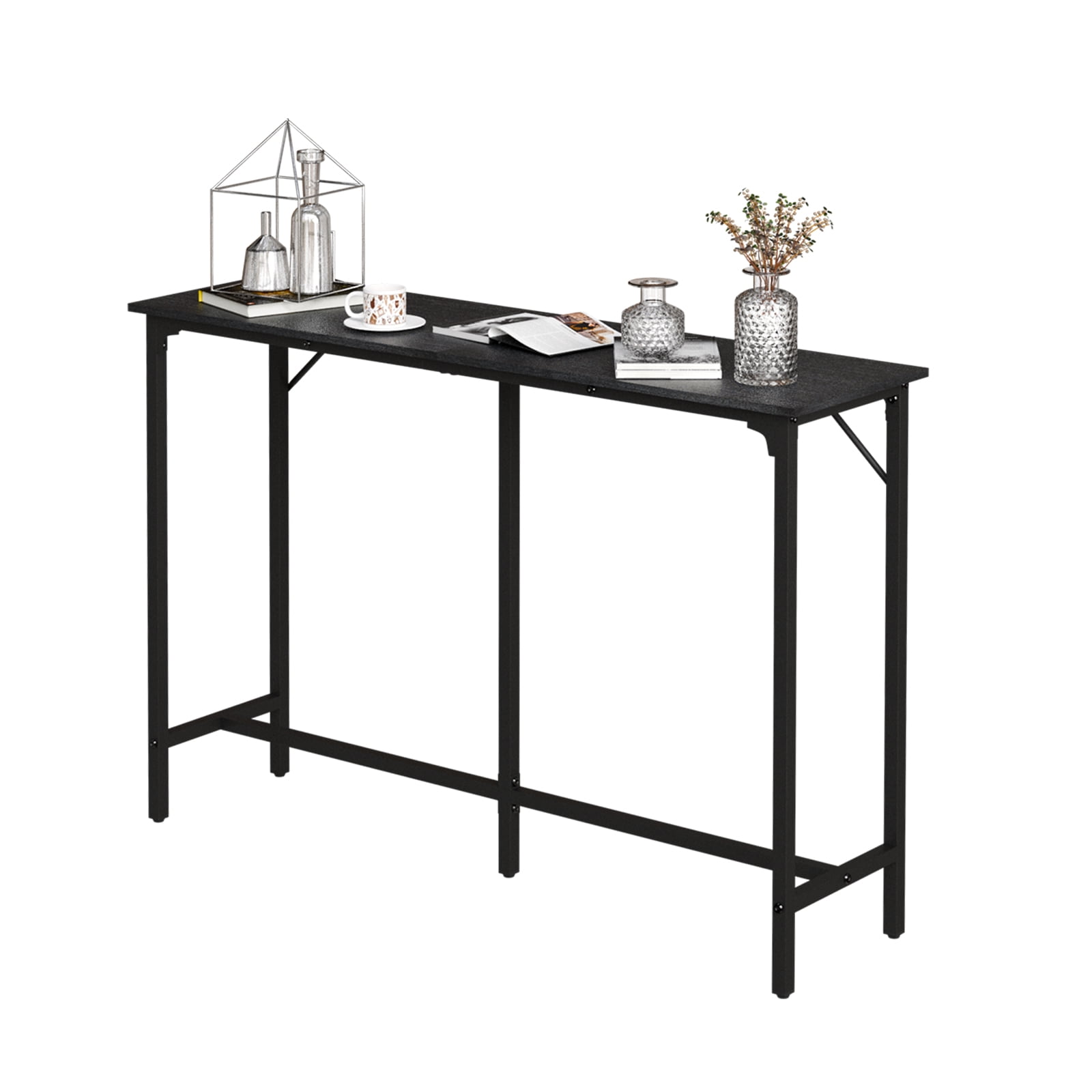 Zimtown 55" Long Bar Table Mid-Century Counter Height Pub Table for 4-8 People, Bar Height Table with Adjustable Feet for Kitchen Island, DIning Room, Bistro, Black