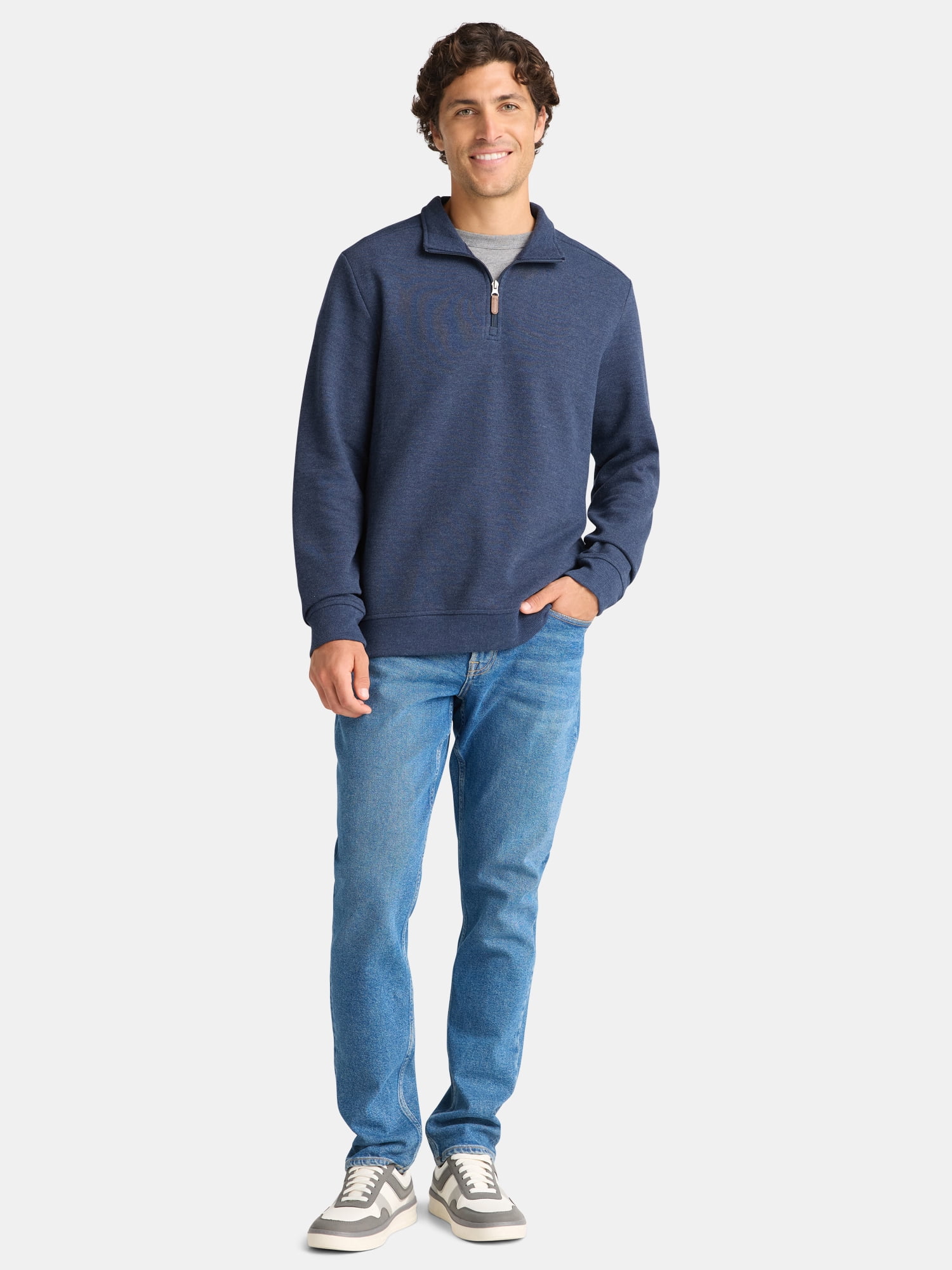 George Men's and Big Men's Pique Fleece Quarter Zip Pullover with Long Sleeves, Sizes S-3XL