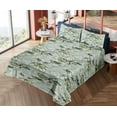 thumbnail image 4 of Tropical Sheet Set, Repeating Exotic Jungle Leaves Vintage Realistic Illustration, Fitted & Flat Sheet with Pillowcase Bedding Accent 3 Pcs Set, Twin XL, Olive Green and Pale Seafoam, by Ambesonne, 4 of 5