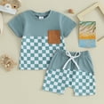 thumbnail image 2 of Bagilaanoe 2pcs Toddler Baby Boy Shorts Set Short Sleeve Checkerboard Print T Shirt Tops + Shorts 6M 12M 18M 24M 3T Kids Casual Summer Clothes, 2 of 8