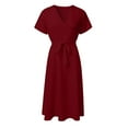 thumbnail image 4 of QIPOPIQ Robes Midi pour Femmes à Étages à Manches Courtes Tendance Aguichant Vintage V Robe d'Été Col Imprimé Robes de Soirée Offres 2023, 4 of 4