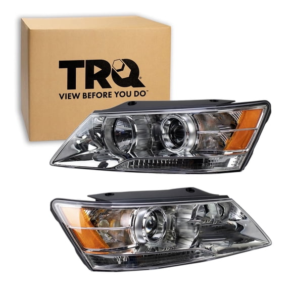 TRQ 2 Piece Headlight Assembly Set Driver & Passenger Side Fits 2009-2010 Hyundai Sonata HY2502148 HY2503148