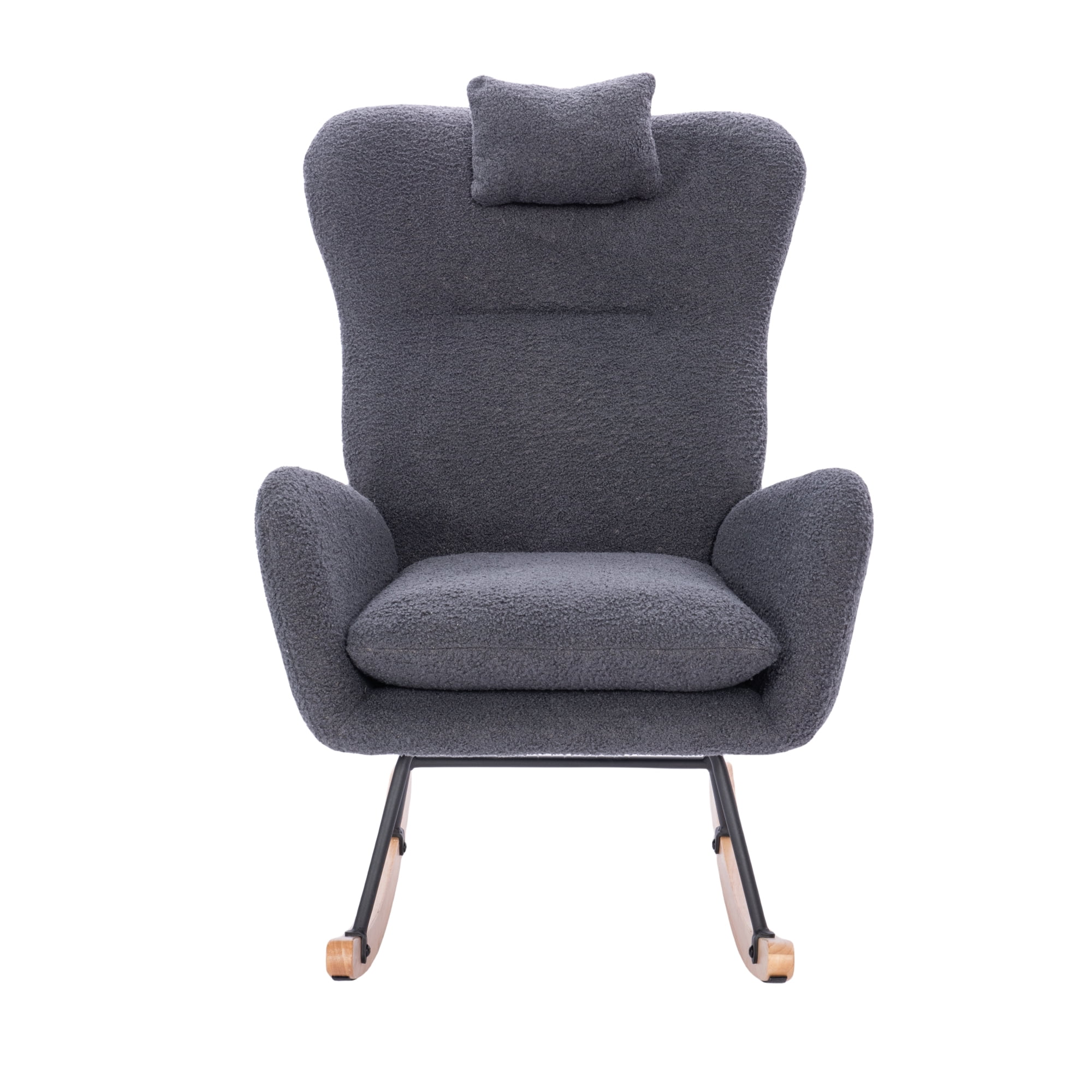 Upholstered Rocking Chair, Teddy Fabric Glider Rocker with High Backrest,Modern Rocking Accent Chair for Living Room, Nursery, Bedroom, Dark Gray