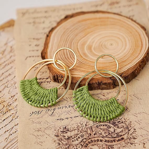 SELFWIMG Raffia Hoop Earrings - Boho Summer Straw Dangle Earrings For Women, Lightweight Statement - View #8