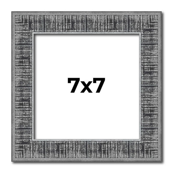 7x7 Frame Silver Black Rustic Sonoma Solid Wood Picture Frame | 1.5 Inch Moulding Width | Complete