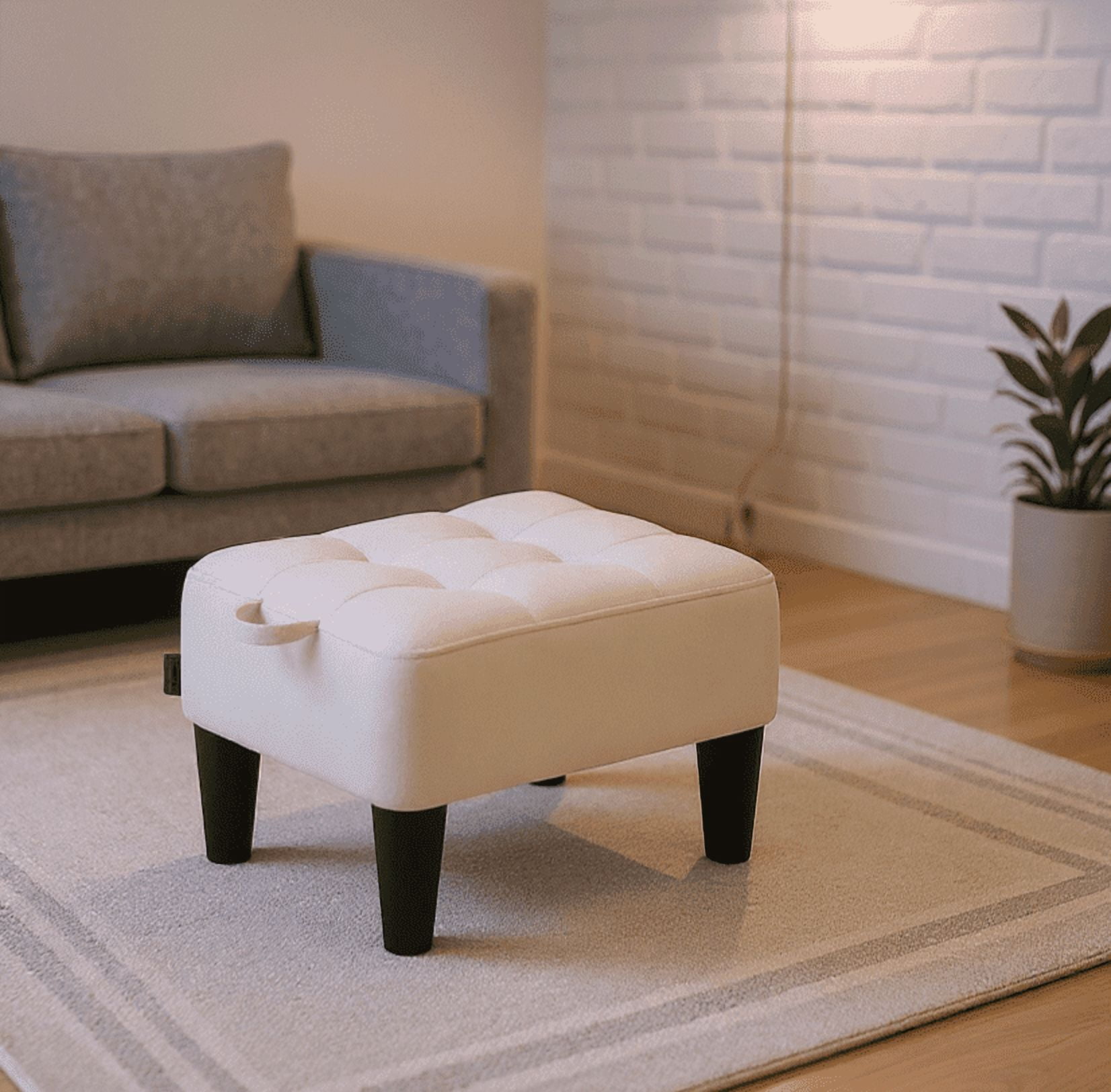 LEDREM Small Ottoman Foot Stool with Thick Cushion, Footrest with Sturdy Angled Legs for Living Room, Bedroom, Entryway, Cream White