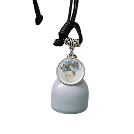 Pretty Girl Blue Bird Chinese Painting Wind Chimes Bell Car Pendant