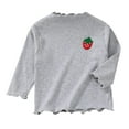 thumbnail image 1 of WRKEKC Girls Long Sleeve Tees Stylish Strawberry Embroidered Ruffled Ribbed Knit Soft Warm Cozy Base Layer for Fall Winter 1-5 Years, 1 of 3