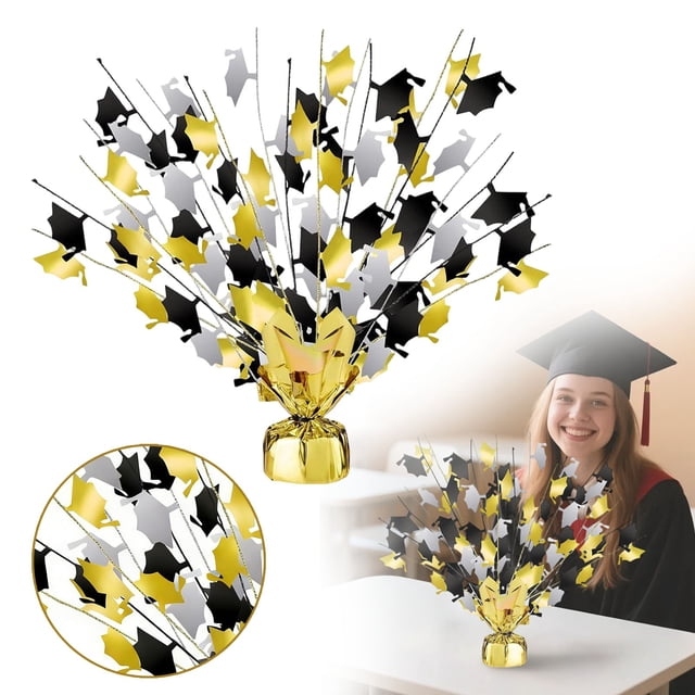 Silver Graduation Table Decor Grad Caps Table Decoration With Gold Foil & Silver Foil Festive Tableware Ornaments for Graduation Celebration Graduation