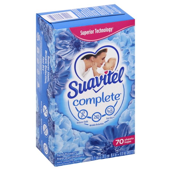Suavitel Complete Laundry Dryer Sheets, Field Flowers Scent, 70 Ct