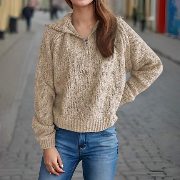 Suéter de cuello en V para mujer, manga larga, cuello en V, suéter suave, top corto, blusa para mujer