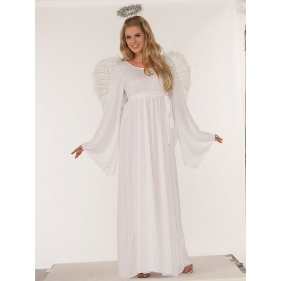 Christmas Angel Fancy-Dress Costume for Women with Long White Gown, Adult Size M