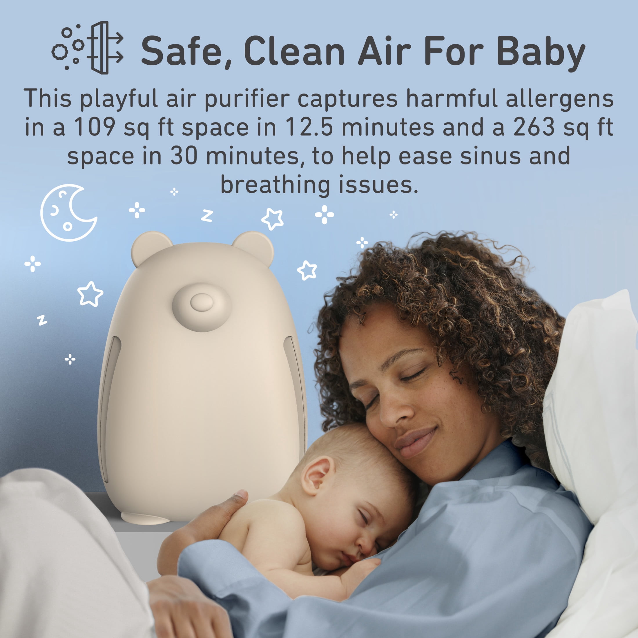 Pure Enrichment PureBaby Kids Bear Air Medium-Large Rooms True HEPA Air Purifier, Sweet Oat
