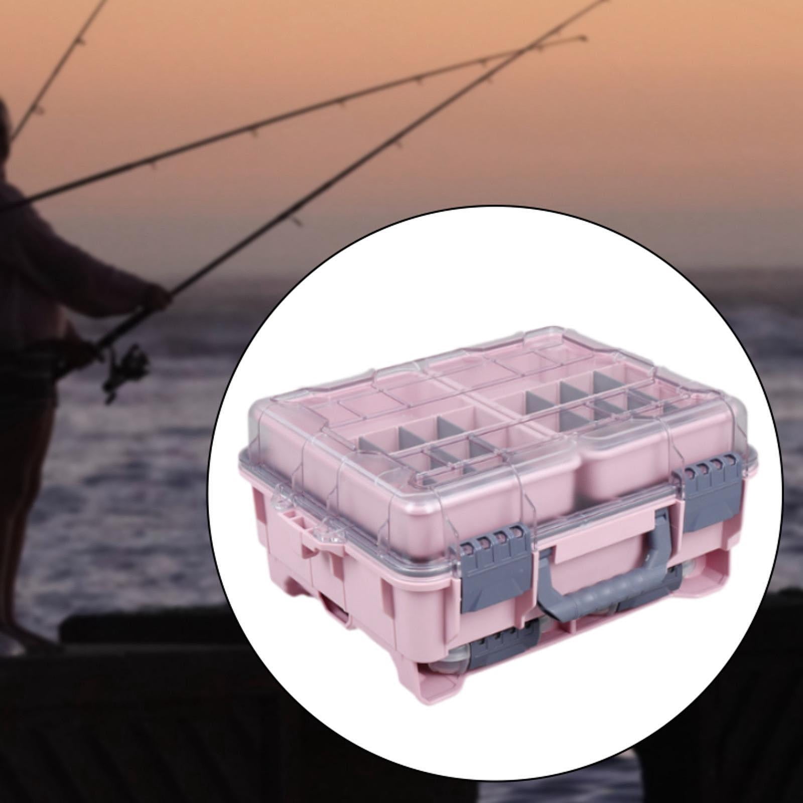 Wswqop Fishing Gear Storage Box Fishing Lure Organizer Multilayer Double Buckles Sturdy Pink