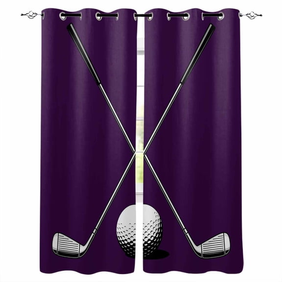 Golf Ball Club Blackout Curtains for Bedroom Living Room Darkening Curtains 63 Inches Long Sports Abstract Vintage Purple Window Curtain 2 Panels Set Insulated Window Treatment Grommet Drapes 42"x63"