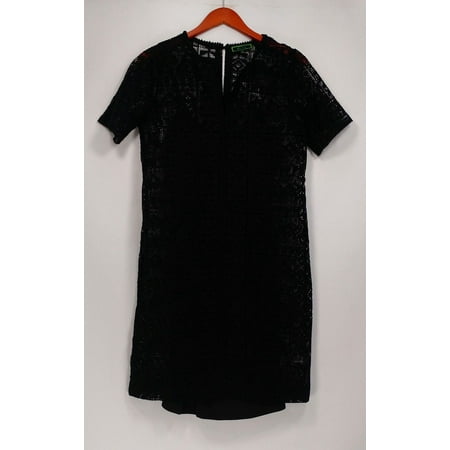 C. Wonder Dress Sz 2 Lace Split Neck Short Sleeve with Lining Black