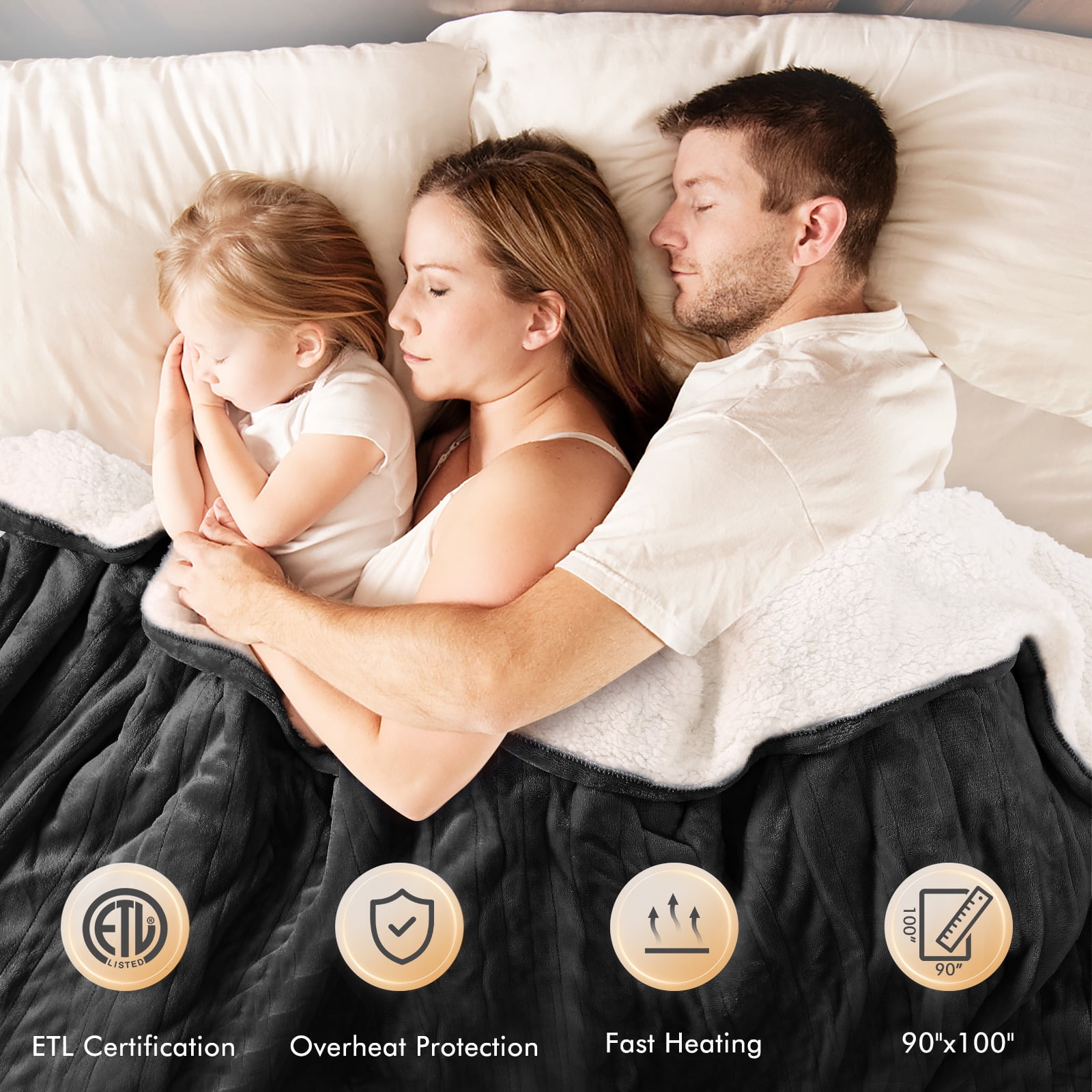 MARNUR Electric Heated Blanket King Size 90''x100'', Fast Heating