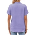 thumbnail image 3 of Women Summer Tops Shirt Women Linen Shirt Summer Button Down Linen Top Oversized V Neck Large Sized Clothing Solid Top Little L Turtleneck Long Sleeve Active Wear Purple L, 3 of 4