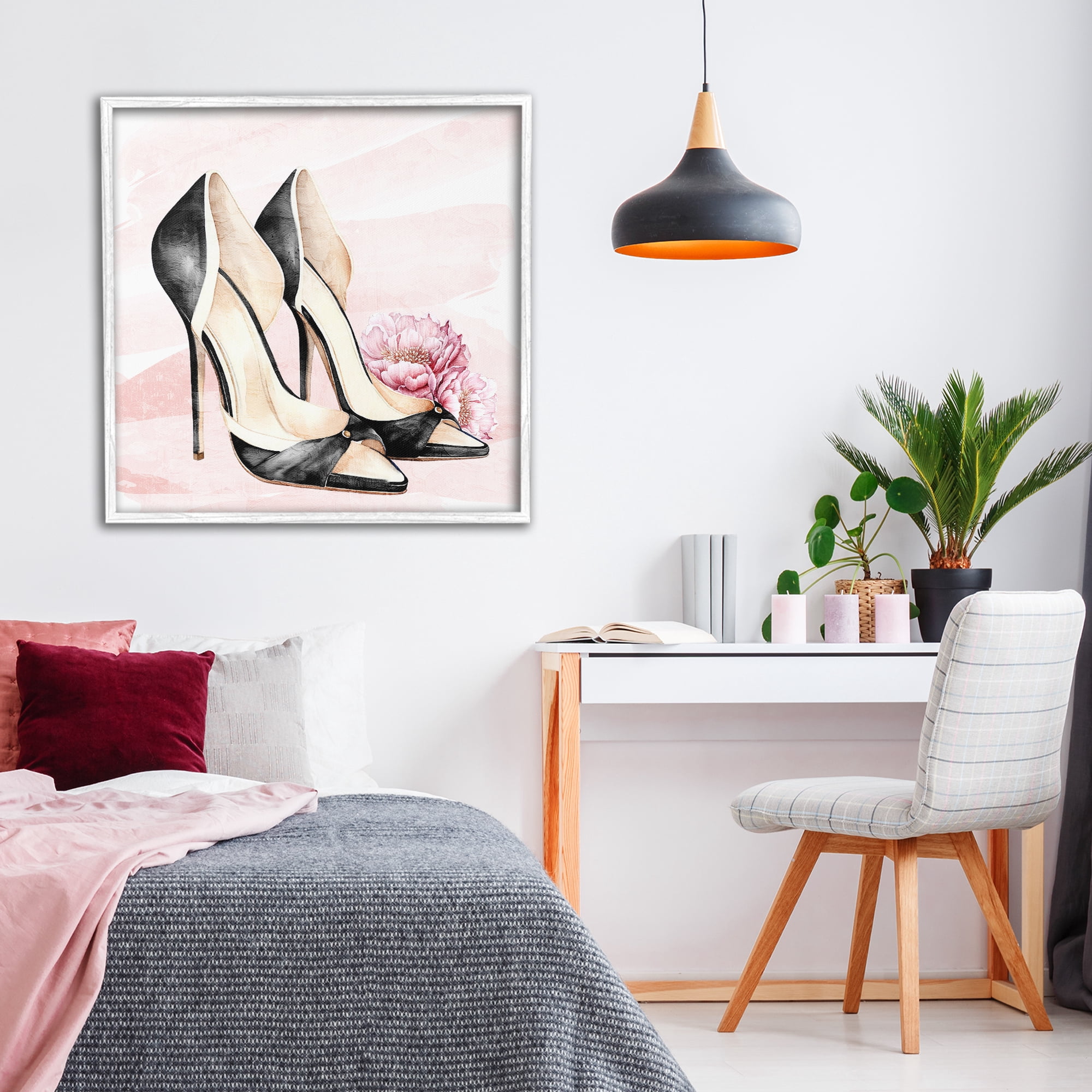 Stupell Industries Blush Glam Time Shoes White Framed Giclee Art, design by Kim Allen