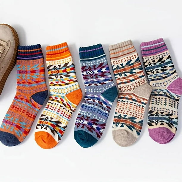 Calcetines gruesos de lana para mujer, hasta media pantorrilla, con bloques de color para otoño e invierno.
