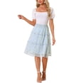 thumbnail image 2 of Faldas florales para mujer INSPIRE CHIC, verano, chiffon, cintura elástica fruncida, corte A, por debajo de la rodilla, falda con volantes en capas, XS, azul claro, 2 of 5