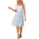 thumbnail image 2 of Faldas florales inspiradas para mujeres, verano, chiffon, cintura elástica fruncida, corte A, longitud debajo de la rodilla, falda con volantes en capas, M, azul claro, 2 of 5