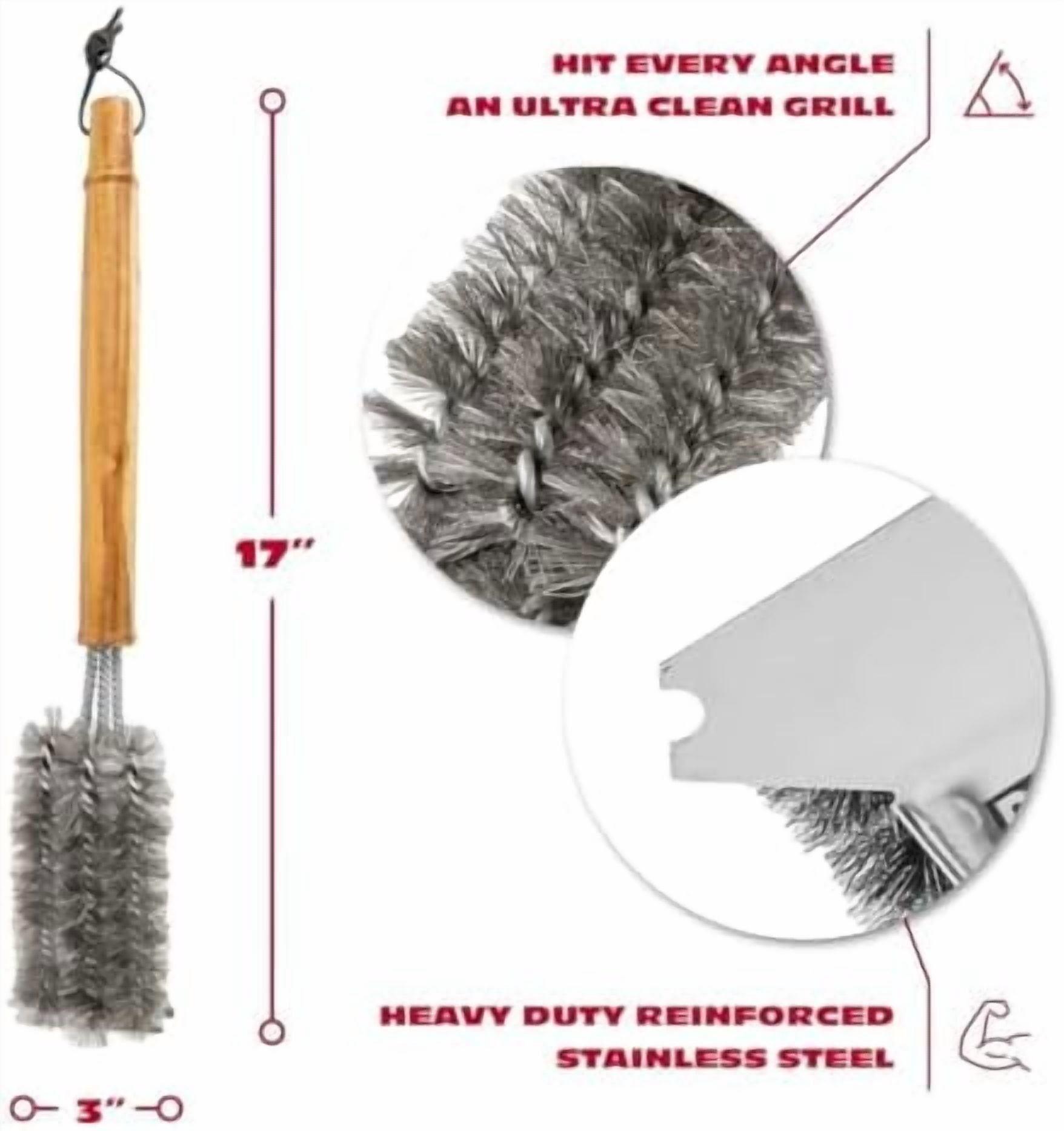All Angles BBQ Grill Brush for Outdoor Grill – Cleans All Angles, Large Wooden Handle, and Stainless Steel Bristles - BBQ Brush for Grill Cleaning – Grill Cleaner Brush Safe for BBQ and Grill