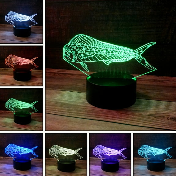 3D Fish Mahi-Mahi Desk Light - 7 Color LED Lamp Base with USB or Battery and Touch control Rotating Fade or Solid Color mode. Makes a perfect Nightlight for Kids or Unique Gift for any age.