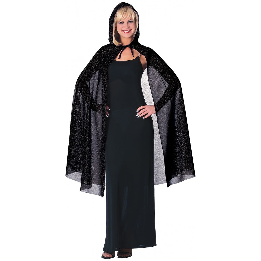 Hooded Glitter Cape Adult Costume Accessory Black