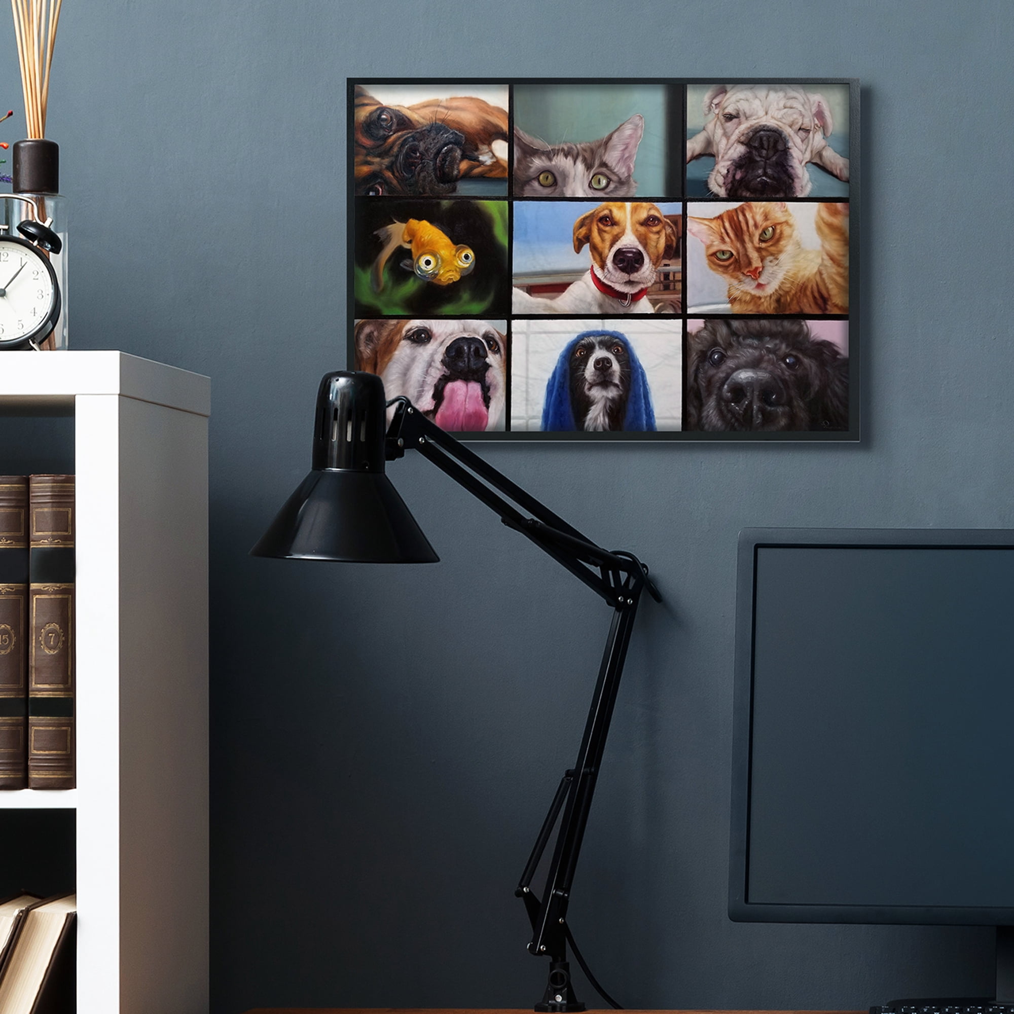 Stupell Industries Animal Video Chat Meeting Office Pet Humor Animals & Insects Painting Black Framed Art Print Wall Art, 24 x 30