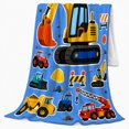 thumbnail image 2 of Playful Construction Vehicles Bright Blue Background Vibrant Cartoon, Playful Artistic Scene, Warm Flannel Blanket for Living Room and Bedroom, Art Lovers Housewarming Gift, Artistic Home Decor, 2 of 9