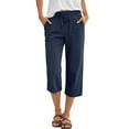 thumbnail image 2 of Petite Capris for Women with Pockets Summer Casual Loose Drawstring Elastic High Waist Straight 2026 Lounge Beach Cropped Trousers Navy XL, 2 of 7