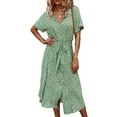 thumbnail image 3 of Women's Button Midi Dress,Short Sleeve Polka Dot Floral Print Shirt Dress Bohemian Summer Beach Party A-line Dress, 3 of 10