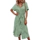 thumbnail image 3 of Txlixc, vestido a media pierna con botones para mujer, vestido de verano bohemio, manga corta, estampado floral, volantes, cinturón, línea A, vestido suelto de camisa Txlixc Estilo de ocio, 3 of 10