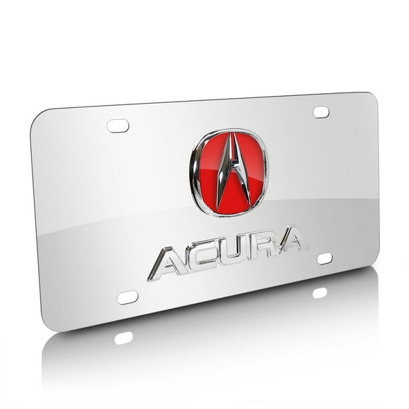 Au-Tomotive Gold, INC. Acura 3D Red Logo and Nameplate Chrome Steel License Plate