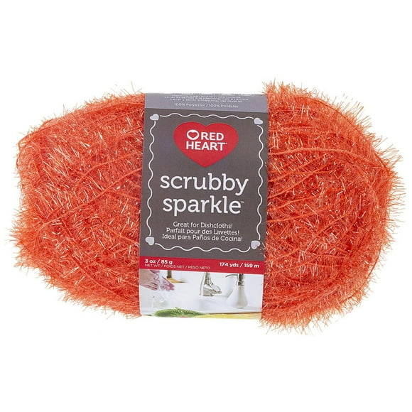 Red Heart® Scrubby Sparkle™ #4 Worsted (Medium) Polyester Yarn, Orange 3oz/85g 174 Yards