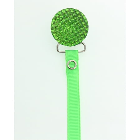Quilted Crystal Pacifier Clip with Solid Ribbon, Bright Colors