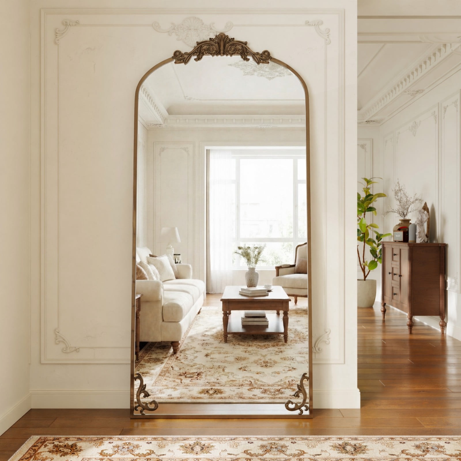 AUROMIR 71"x 32" Arched Floor Mirror Full Length Mirror Baroque Vintage Mirror with Carved Frame, Antique Bronze