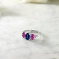 thumbnail image 4 of Gem Stone King 10K White Gold 3-Stone Diamond Engagement Ring 2.02 Ct Oval Blue Created Sapphire Pink Created Sapphire (Size 7), 4 of 4