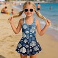 thumbnail image 3 of COEQINE Girls Tank Neck One Piece Swimsuit with Skirt & Liner, Sleeveless Wide Straps V-Back Summer Swim Dress for Swim Lessons & Water Play, Ages 3-4, Vintage Coral Fish Blue, 3 of 8