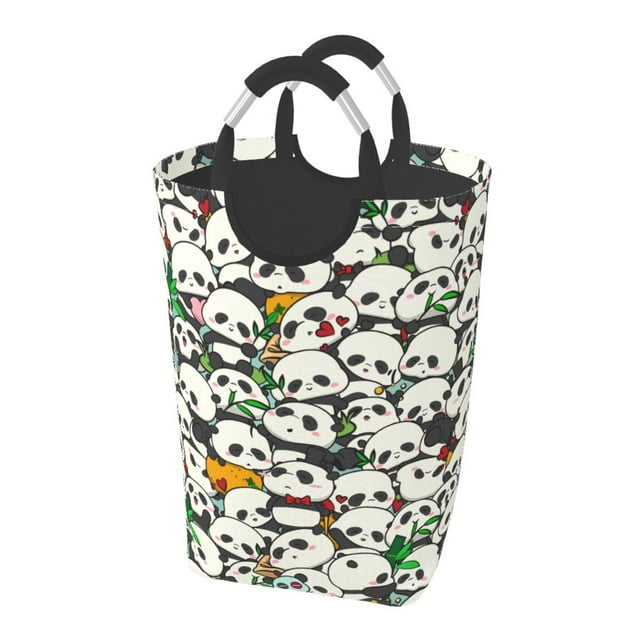 DouZhe 50L Rectangular Laundry Basket, Cute Pandas Animals Prints Waterproof Foldable Laundry Hamper with Aluminum Handles