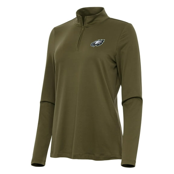 Women's Antigua  Olive Philadelphia Eagles Reprocess Quarter-Zip Top